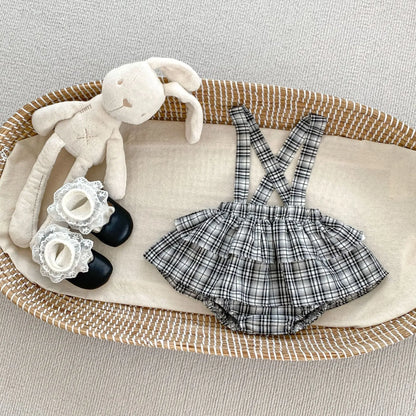 -ベビートップス/パンツ 丸襟長袖ブラウス/チェックサスペンダーフリルスカートブルマパンツ - mamahalo shop - 長袖セットアップ -  べビー服 - 子供服 - 男の子 - 女の子