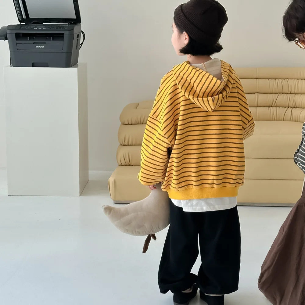 -キッズトップス ボーダーフーディルーズスウェットカーディガンパーカー 2カラー【mh0007157】 - mamahalo shop - カーディガン・パーカー -  べビー服 - 子供服 - 男の子 - 女の子