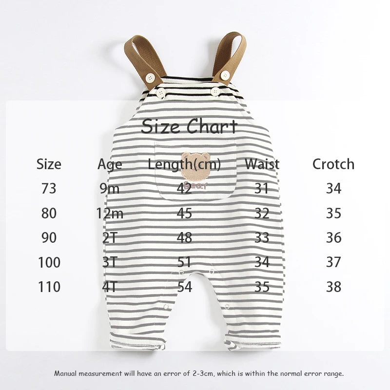 -ベビーオーバーオール サスペンダーパンツ サロペット ベアくまアップリケ ボーダー柄 - mamahalo shop - オーバーオール -  べビー服 - 子供服 - 男の子 - 女の子