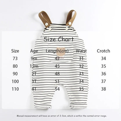 -ベビーオーバーオール サスペンダーパンツ サロペット ベアくまアップリケ ボーダー柄 - mamahalo shop - オーバーオール -  べビー服 - 子供服 - 男の子 - 女の子