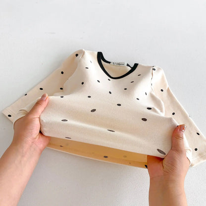 -キッズセットアップ 2点セット 長袖パジャマセット 長袖Tシャツ+ロングパンツ 水玉ドットプリント 3カラー【mh0006487】 - mamahalo shop - 長袖パジャマ -  べビー服 - 子供服 - 男の子 - 女の子