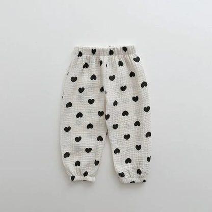 -キッズパンツ サマーロングパンツ 薄手 ハート/ベアくま/カラフルうさぎ/水玉ドットプリント【mh0005515】 - mamahalo shop - ロングパンツ・スウェットパンツ -  べビー服 - 子供服 - 男の子 - 女の子