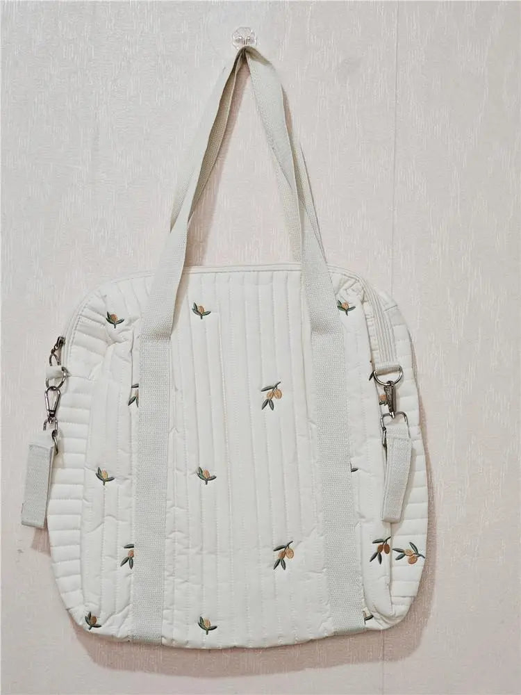 -キルティング くま ベア オリーブ フラワー 刺繍 ショルダー ママバッグ ストローラー ベビーカー - mamahalo shop - マザーズバッグ -  べビー服 - 子供服 - 男の子 - 女の子