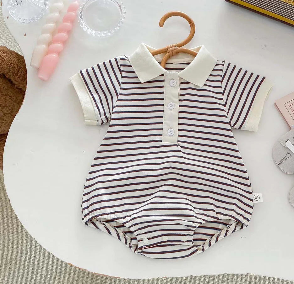 -ベビーロンパース 半袖ポロシャツボディスーツ ボーダー柄 2カラー【mh0004538】 - mamahalo shop - 半袖ロンパース -  べビー服 - 子供服 - 男の子 - 女の子