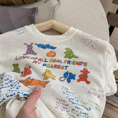 -キッズトップス 半袖Tシャツ カラフルレター ベアくまお絵描きプリント 2カラー - mamahalo shop - 半袖Tシャツ -  べビー服 - 子供服 - 男の子 - 女の子