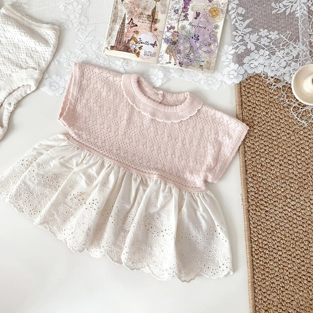 -ベビーキッズトップス ペプラムレース レースニットチュニックブラウス 2カラー - mamahalo shop - 半袖シャツ・ブラウス -  べビー服 - 子供服 - 男の子 - 女の子