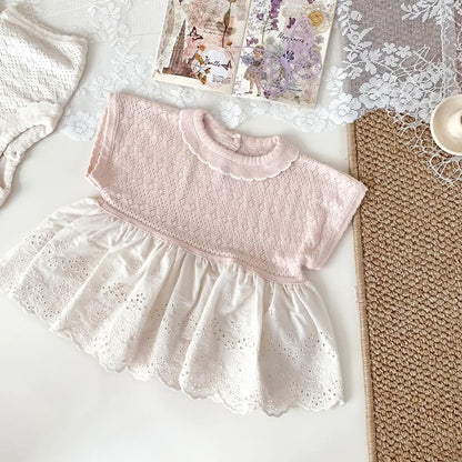 -ベビーキッズトップス ペプラムレース レースニットチュニックブラウス 2カラー - mamahalo shop - 半袖シャツ・ブラウス -  べビー服 - 子供服 - 男の子 - 女の子