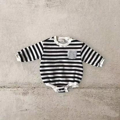 -ベビーロンパース 長袖ボディスーツ ボーダー 2カラー【mh0004830】 - mamahalo shop - 長袖ロンパース -  べビー服 - 子供服 - 男の子 - 女の子