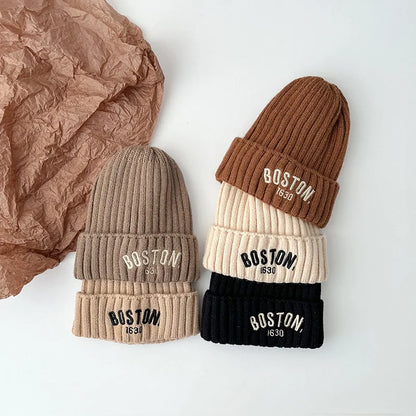 -キッズ帽子 ニットキャップ ニット帽 ワッチキャップ BOSTON レターロゴ刺繍【mh0006403】 - mamahalo shop - ベビー用帽子 -  べビー服 - 子供服 - 男の子 - 女の子