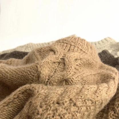 -キッズセーター ニットトップス アランニット ケーブル編み ルーズプルオーバー ブラウン コーヒー ベージュ 3カラー ユニセックス 男の子 女の子 子供服 - mamahalo shop - ニット・セーター -  べビー服 - 子供服 - 男の子 - 女の子