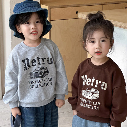 キッズトップス 長袖レトロカー車プリントスウェットシャツ 2カラー - mamahalo shop - 長袖Tシャツ -  べビー服 - 子供服 - 男の子 - 女の子