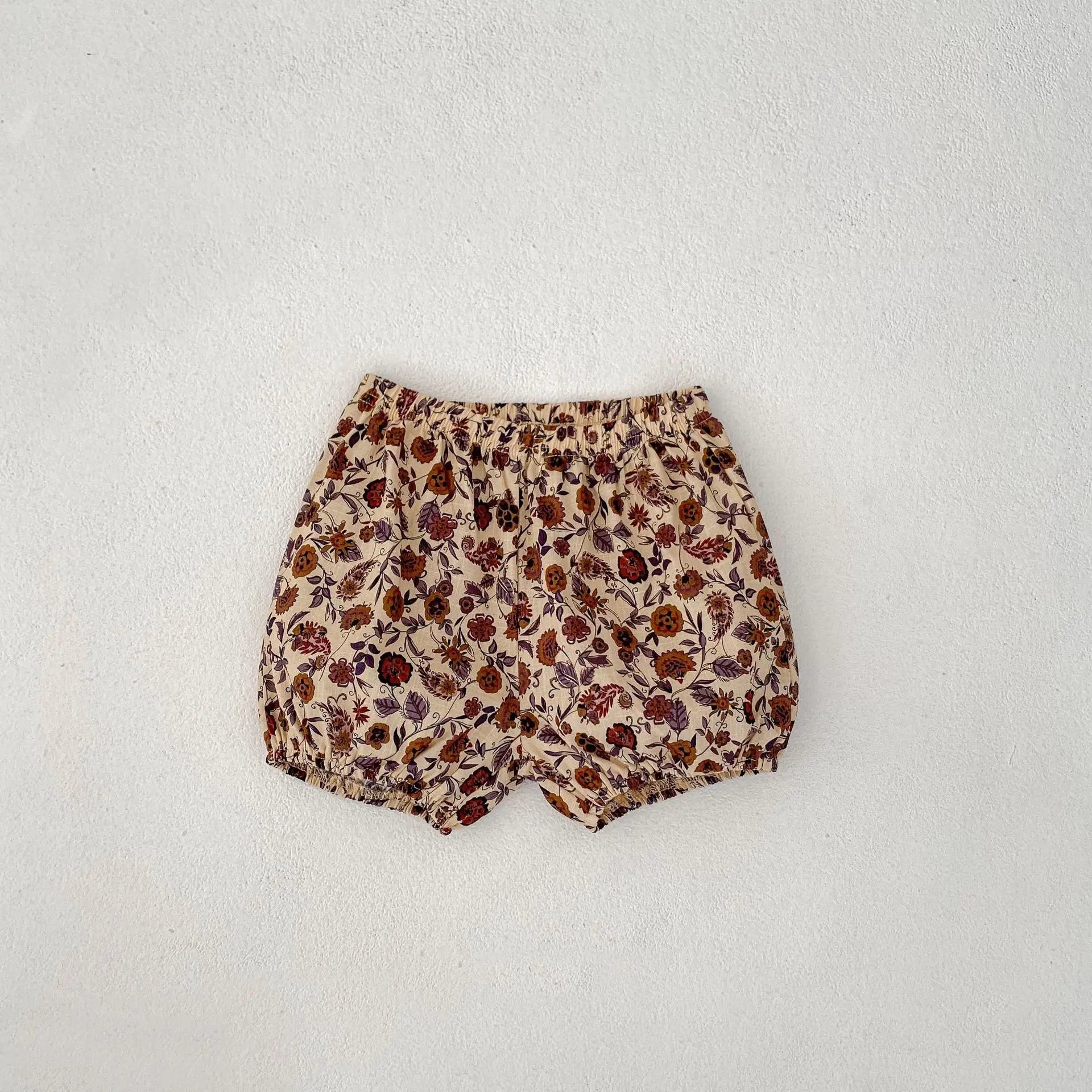 -ベビーキッズセットアップ 2点セット レース襟シックフラワープリント長袖チュニックブラウス+バルーンショートパンツ【mh0007435】 - mamahalo shop - 長袖セットアップ -  べビー服 - 子供服 - 男の子 - 女の子