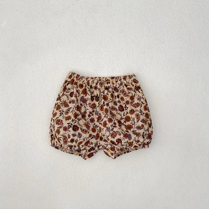 -ベビーキッズセットアップ 2点セット レース襟シックフラワープリント長袖チュニックブラウス+バルーンショートパンツ【mh0007435】 - mamahalo shop - 長袖セットアップ -  べビー服 - 子供服 - 男の子 - 女の子