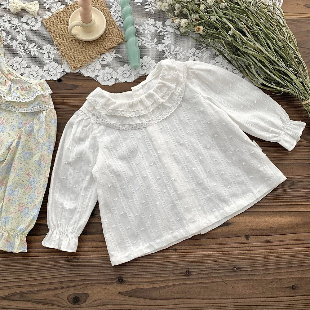 -ベビーキッズトップス 長袖チュニックブラウス フリル襟 フラワープリント 無地【mh0004450】 - mamahalo shop - 長袖シャツ・ブラウス -  べビー服 - 子供服 - 男の子 - 女の子