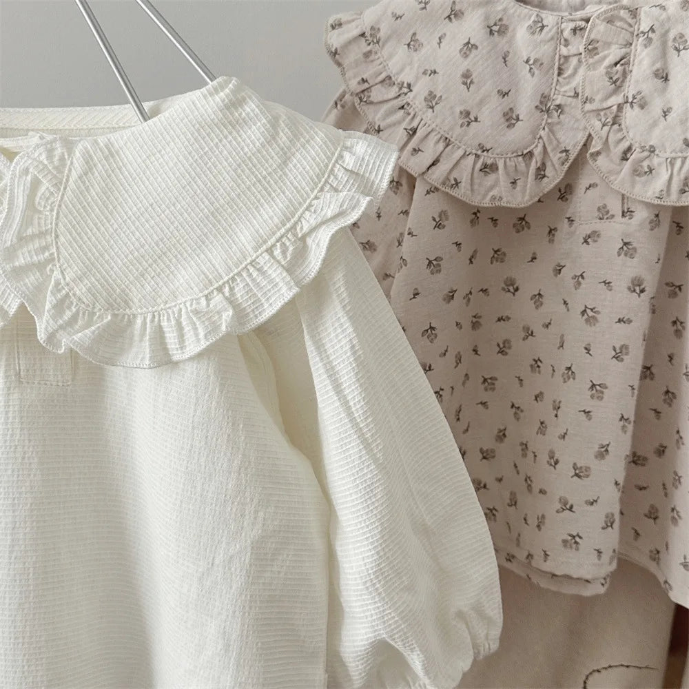 -ベビートップス 長袖ビッグ襟ブラウス Tシャツ フラワー小花柄/無地 3カラー【mh0006391】 - mamahalo shop - 長袖シャツ・ブラウス -  べビー服 - 子供服 - 男の子 - 女の子