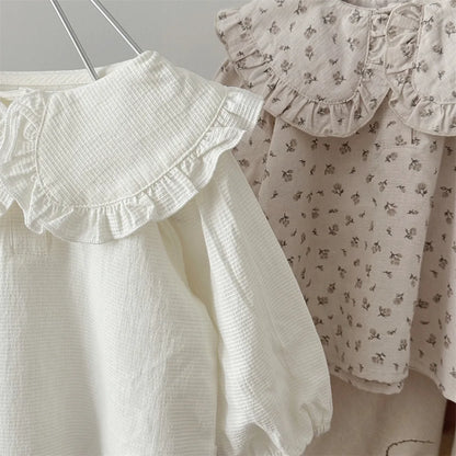 -ベビートップス 長袖ビッグ襟ブラウス Tシャツ フラワー小花柄/無地 3カラー【mh0006391】 - mamahalo shop - 長袖シャツ・ブラウス -  べビー服 - 子供服 - 男の子 - 女の子