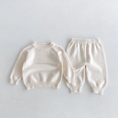 -キッズトップス/パンツ ニット 長袖セーター/ニットロングパンツ シンプルベーシック 2カラー - mamahalo shop - 長袖セットアップ -  べビー服 - 子供服 - 男の子 - 女の子