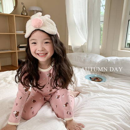 -キッズ プリント 長袖 パジャマ セット くま ベア チェック フラワー ライオン 恐竜 ユニセックス - mamahalo shop - 長袖パジャマ -  べビー服 - 子供服 - 男の子 - 女の子