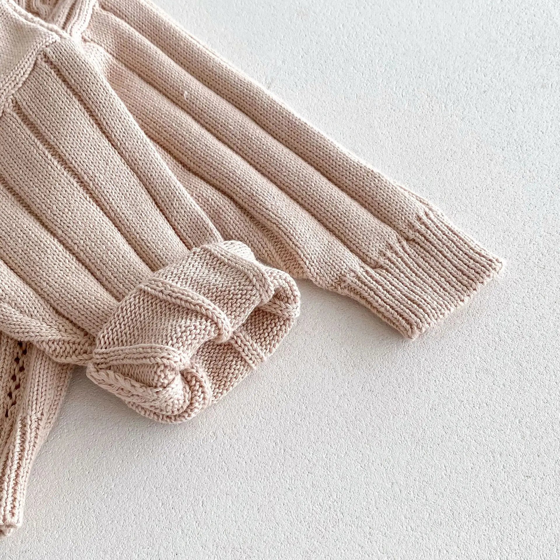 -キッズカーディガン ダブルボタンニットジャケット ベージュアプリコット - mamahalo shop - カーディガン・パーカー -  べビー服 - 子供服 - 男の子 - 女の子