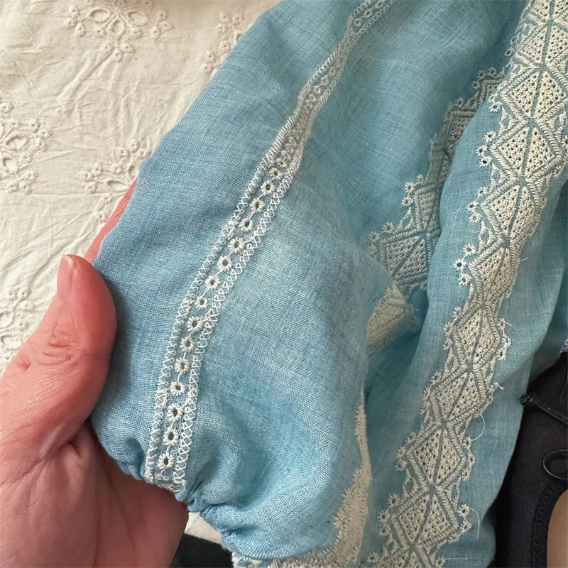 -キッズトップス 長袖スモック チュニックブラウス ストライプ刺繍 長袖シャツ - mamahalo shop - 長袖シャツ・ブラウス -  べビー服 - 子供服 - 男の子 - 女の子