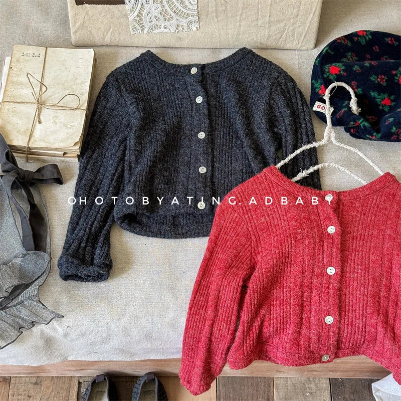 -キッズカーディガン ニットジャケット シンプルベーシック 2カラー - mamahalo shop - カーディガン・パーカー -  べビー服 - 子供服 - 男の子 - 女の子