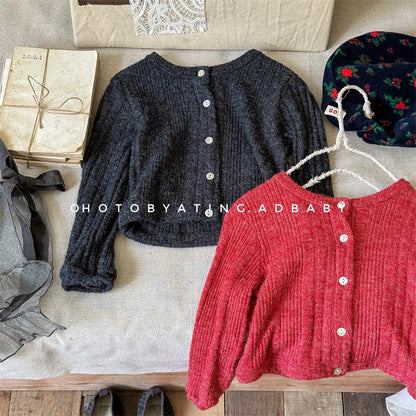 -キッズカーディガン ニットジャケット シンプルベーシック 2カラー - mamahalo shop - カーディガン・パーカー -  べビー服 - 子供服 - 男の子 - 女の子