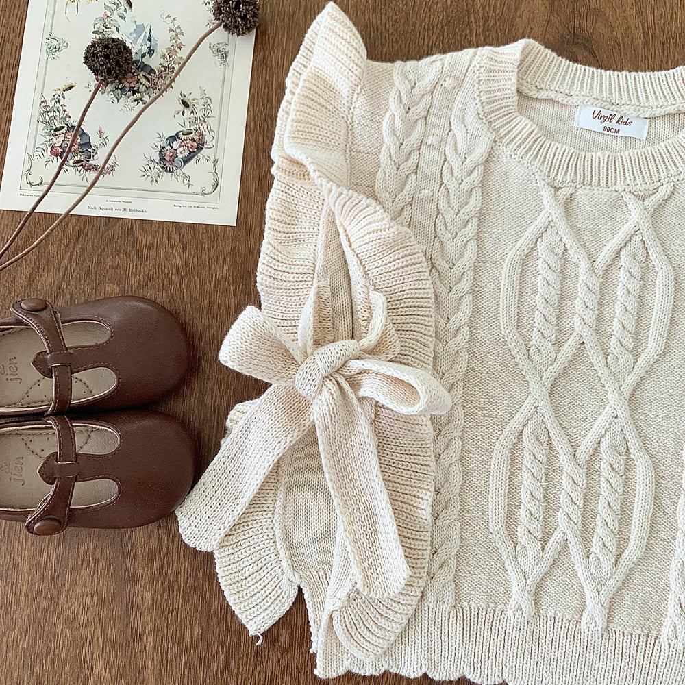 -キッズ ニット フリル ベスト ショール ケープ ビブベスト ガールズ - mamahalo shop - ベスト -  べビー服 - 子供服 - 男の子 - 女の子
