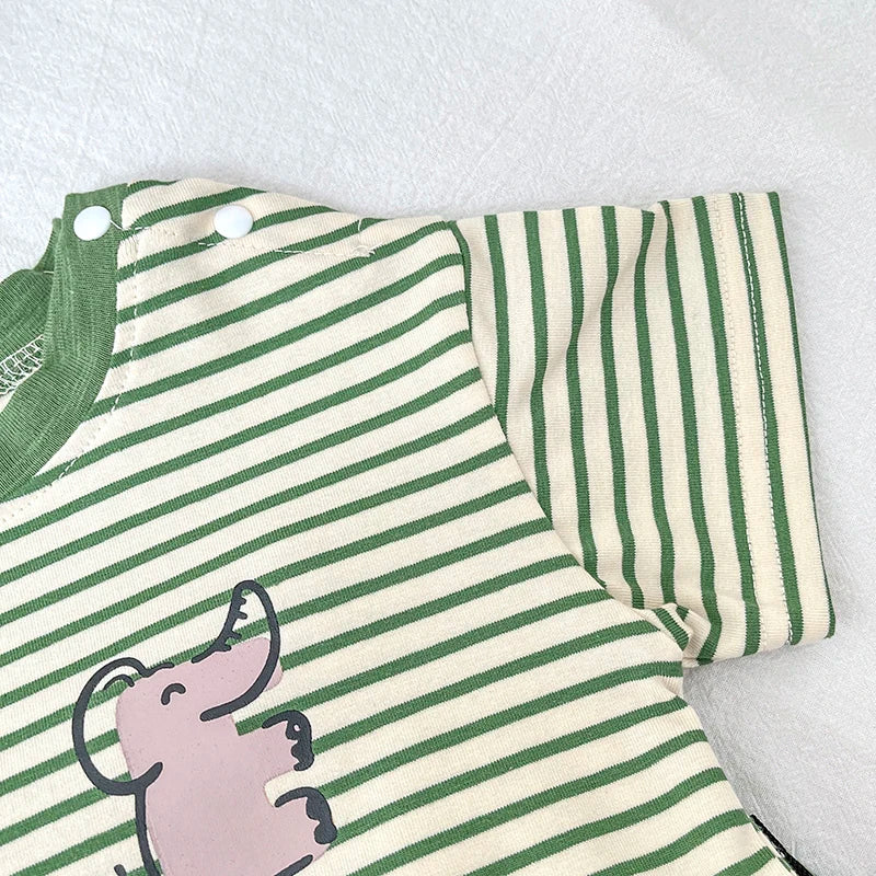 -ベビートップス/パンツ ボーダー半袖Tシャツ/恐竜プリントタンクトップ/無地ショートパンツ/チェックバルーンショートパンツ【mh0005548】 - mamahalo shop - 半袖セットアップ -  べビー服 - 子供服 - 男の子 - 女の子