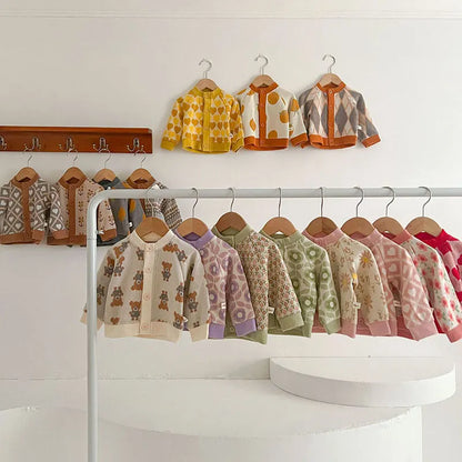 -ベビーカーディガン ニットジャケット ハート レトロフラワー 幾何学 15柄【mh0004142】 - mamahalo shop - カーディガン・パーカー -  べビー服 - 子供服 - 男の子 - 女の子