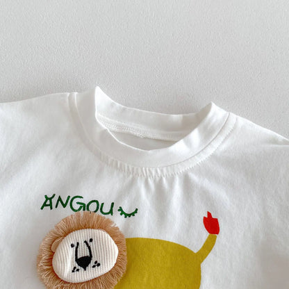 -ベビートップス 半袖Tシャツ ライオン アップリケ 3カラー【mh0005966】 - mamahalo shop - 半袖Tシャツ -  べビー服 - 子供服 - 男の子 - 女の子