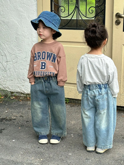 -キッズトップス 長袖アメカジプリントTシャツ レターロゴ2カラー - mamahalo shop - 長袖Tシャツ -  べビー服 - 子供服 - 男の子 - 女の子