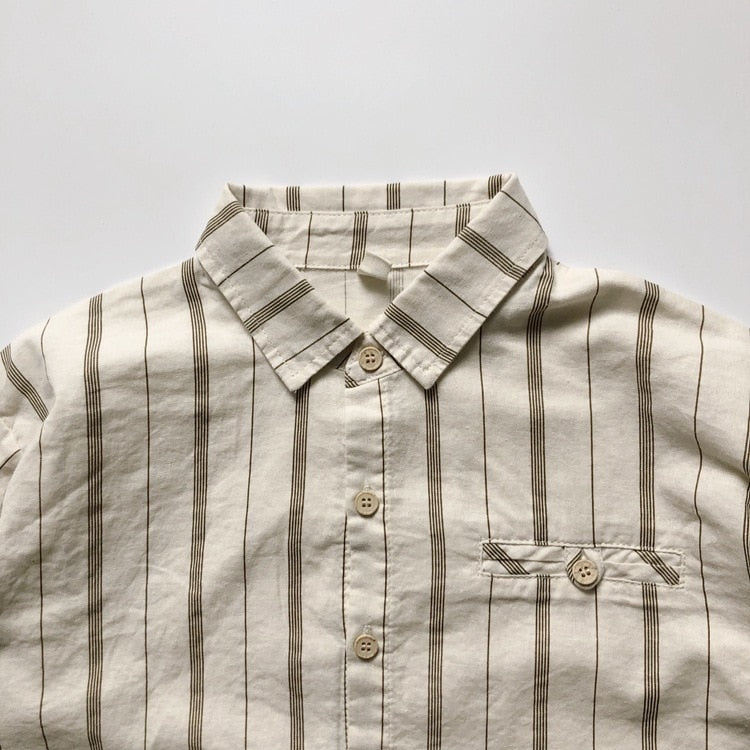 -キッズ服 長袖 シャツ ブラウス トップス ストライプ コットンリネン 男の子 - mamahalo shop - 長袖シャツ・ブラウス -  べビー服 - 子供服 - 男の子 - 女の子