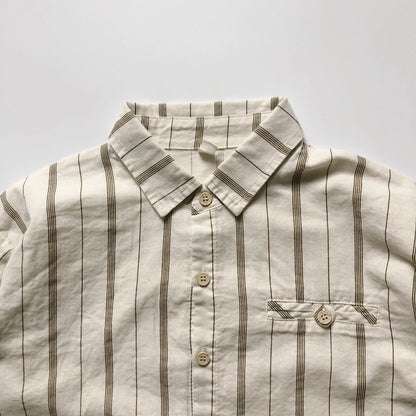 -キッズ服 長袖 シャツ ブラウス トップス ストライプ コットンリネン 男の子 - mamahalo shop - 長袖シャツ・ブラウス -  べビー服 - 子供服 - 男の子 - 女の子