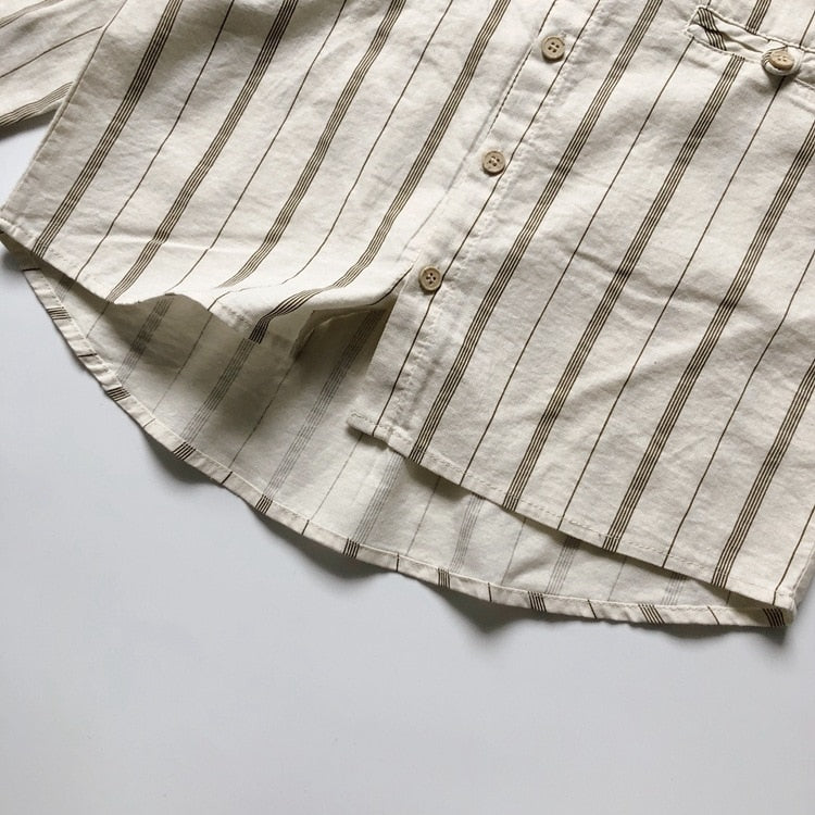 -キッズ服 長袖 シャツ ブラウス トップス ストライプ コットンリネン 男の子 - mamahalo shop - 長袖シャツ・ブラウス -  べビー服 - 子供服 - 男の子 - 女の子