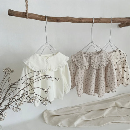 -ベビートップス 長袖ビッグ襟ブラウス Tシャツ フラワー小花柄/無地 3カラー【mh0006391】 - mamahalo shop - 長袖シャツ・ブラウス -  べビー服 - 子供服 - 男の子 - 女の子