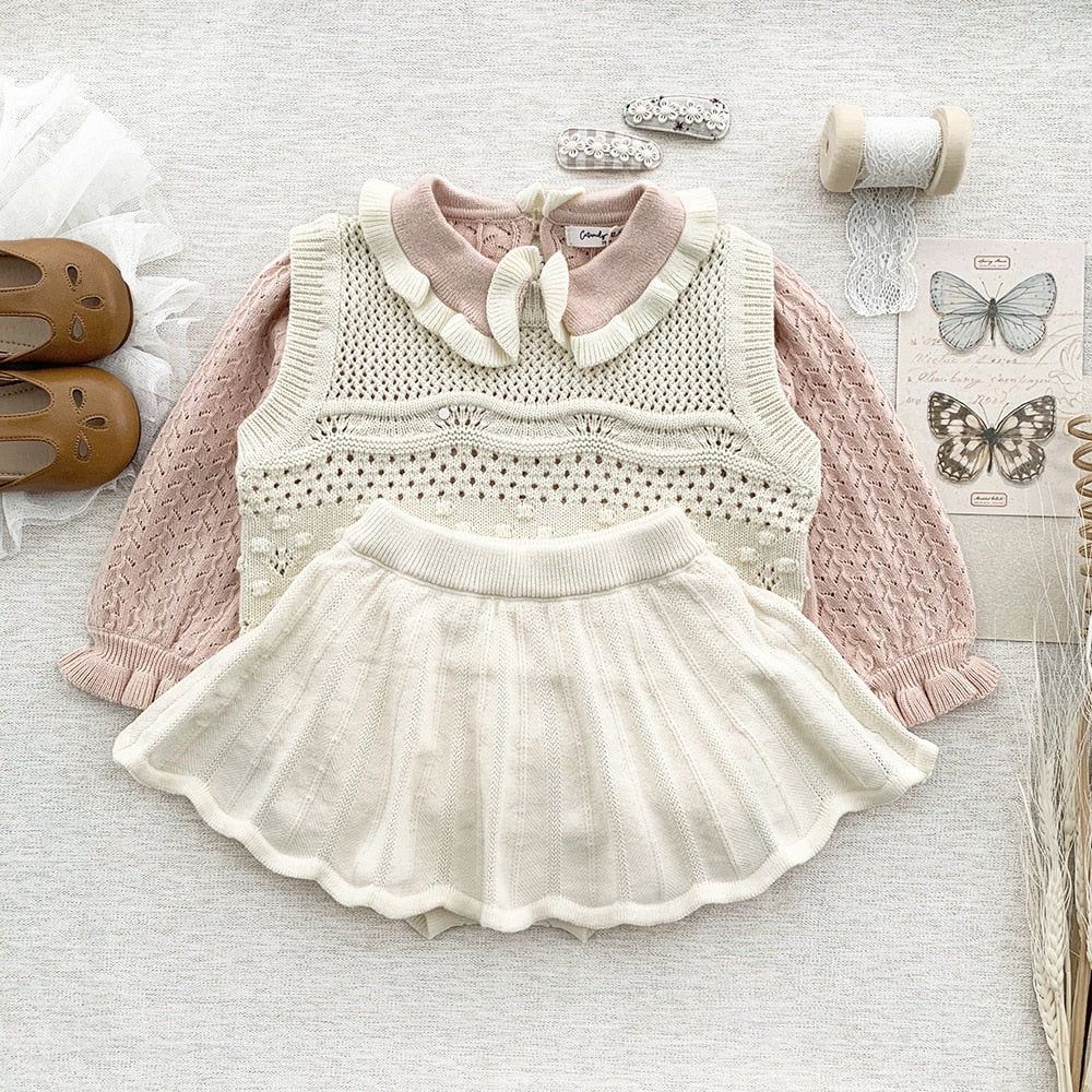 -ベビー キッズ レース ニット フリル ベスト セーター トップス - mamahalo shop - ベスト -  べビー服 - 子供服 - 男の子 - 女の子