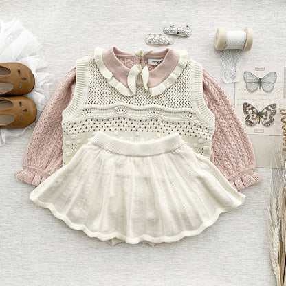 -ベビー キッズ レース ニット フリル ベスト セーター トップス - mamahalo shop - ベスト -  べビー服 - 子供服 - 男の子 - 女の子