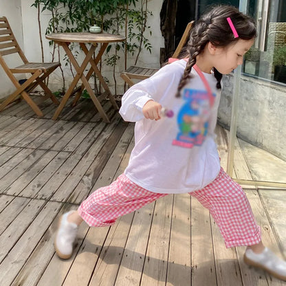 -キッズパンツ ギンガムチェック ロングルーズパンツ ピンク - mamahalo shop - ロングパンツ・スウェットパンツ -  べビー服 - 子供服 - 男の子 - 女の子