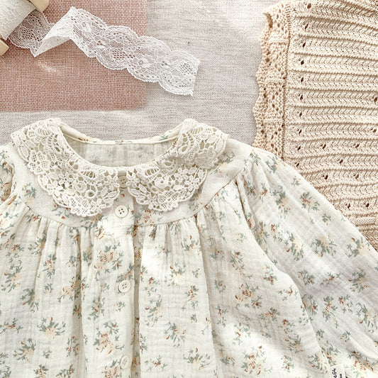 -ベビー キッズ レース 刺繍 襟 長袖 チュニック ブラウス シャツ - mamahalo shop - 長袖シャツ・ブラウス -  べビー服 - 子供服 - 男の子 - 女の子