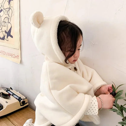 -ベビーアウター 耳付きフーディポンチョコート 裏ボアフリースマント ジャケット - mamahalo shop - ショートコート・ジャケット・ジャンパー -  べビー服 - 子供服 - 男の子 - 女の子