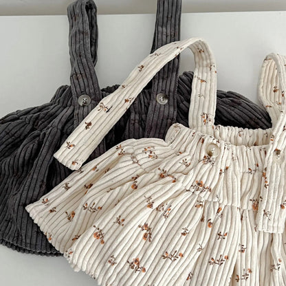 -ベビーサスペンダースカート パンツインスカート ブルマ コーデュロイ 長袖ブラウス グレー アプリコット 2カラー ガールズ 女の子 子供服 - mamahalo shop - ブルマパンツ -  べビー服 - 子供服 - 男の子 - 女の子