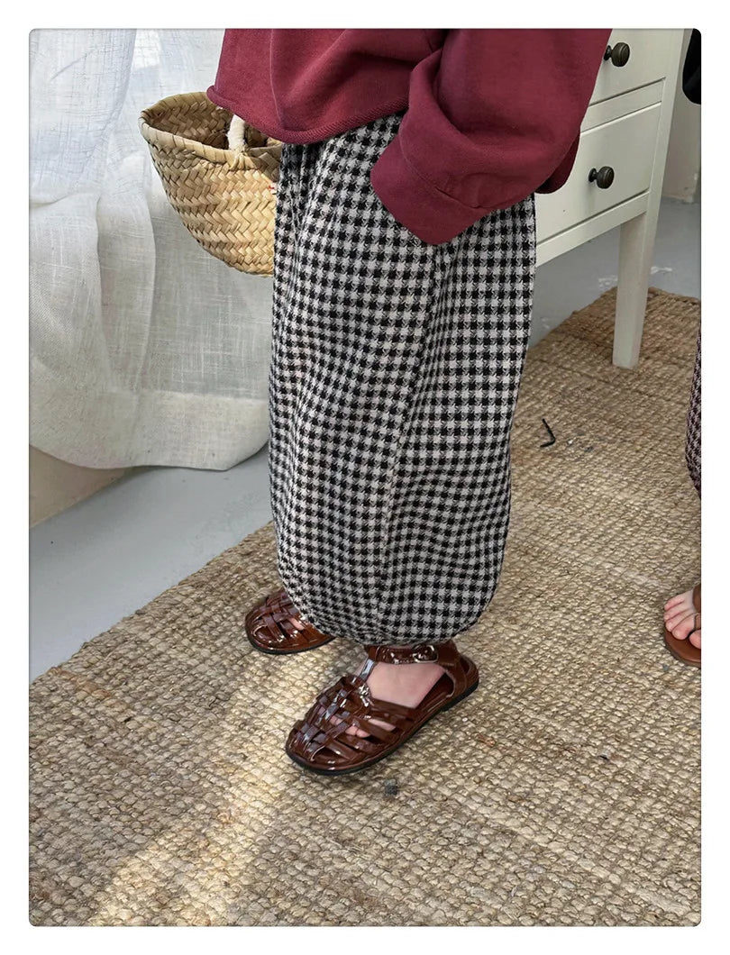 -キッズパンツ チェック柄ランタンパンツ ルーズロングパンツ コーヒーレッド/ブラック/2カラー - mamahalo shop - ロングパンツ・スウェットパンツ -  べビー服 - 子供服 - 男の子 - 女の子