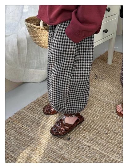 -キッズパンツ チェック柄ランタンパンツ ルーズロングパンツ コーヒーレッド/ブラック/2カラー - mamahalo shop - ロングパンツ・スウェットパンツ -  べビー服 - 子供服 - 男の子 - 女の子