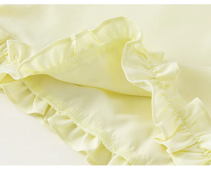 -キッズセットアップ 2点セット ノースリーブ裾フリルブラウス+スリットショートパンツ 2カラー【mh0005244】 - mamahalo shop - ノースリーブセットアップ -  べビー服 - 子供服 - 男の子 - 女の子