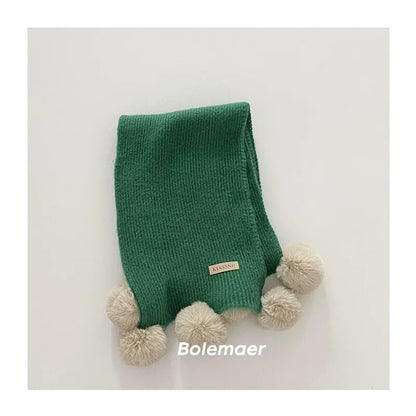 -キッズマフラー スカーフ ニット ぽんぽん付き ネックウォーマー 9カラー ガールズ 女の子 子供服 - mamahalo shop - ネックウォーマー -  べビー服 - 子供服 - 男の子 - 女の子