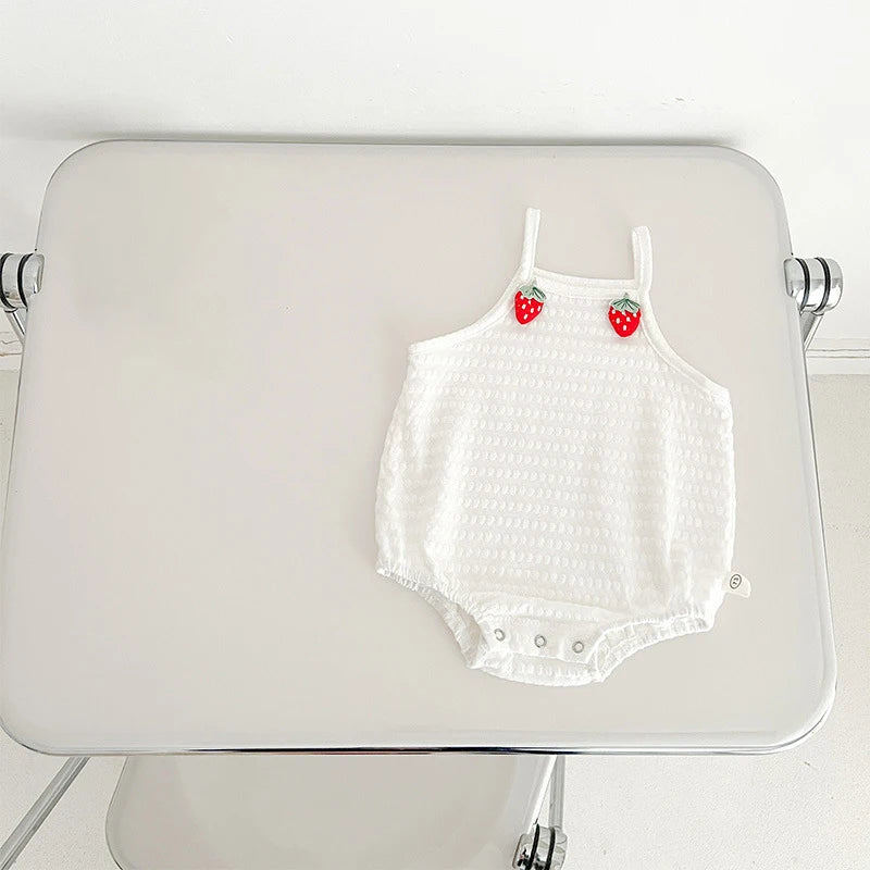 -ベビーロンパース キャミソールボディスーツ フラワー/いちご/チェリーワンポイント 4カラー【mh0005320】 - mamahalo shop - ノースリーブロンパース -  べビー服 - 子供服 - 男の子 - 女の子