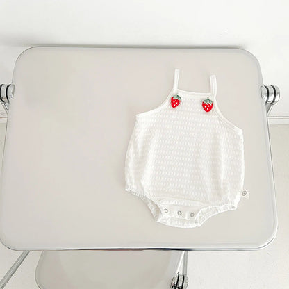 -ベビーロンパース キャミソールボディスーツ フラワー/いちご/チェリーワンポイント 4カラー【mh0005320】 - mamahalo shop - ノースリーブロンパース -  べビー服 - 子供服 - 男の子 - 女の子
