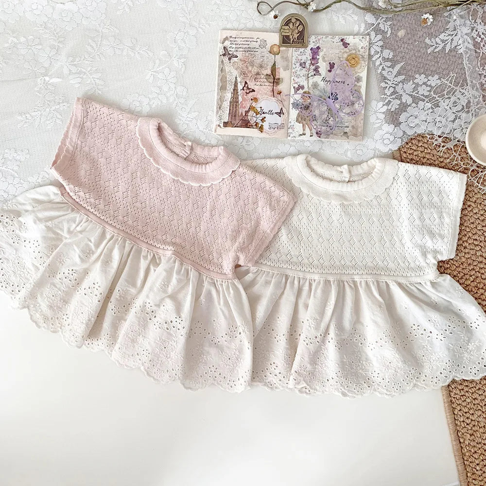 -ベビーキッズトップス ペプラムレース レースニットチュニックブラウス 2カラー - mamahalo shop - 半袖シャツ・ブラウス -  べビー服 - 子供服 - 男の子 - 女の子