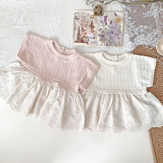 -ベビーキッズトップス ペプラムレース レースニットチュニックブラウス 2カラー - mamahalo shop - 半袖シャツ・ブラウス -  べビー服 - 子供服 - 男の子 - 女の子