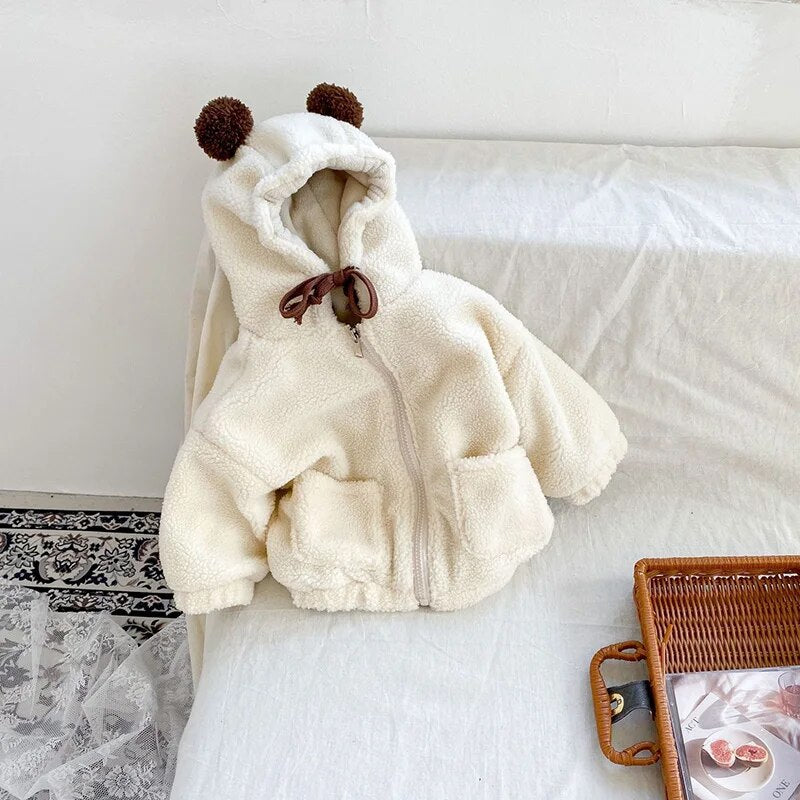 -キッズアウター 耳付きフーディジャケット フリースコート くま耳フード ブラウン ベージュ 2カラー ボーイズ 男の子 子供服 - mamahalo shop - ショートコート・ジャケット・ジャンパー -  べビー服 - 子供服 - 男の子 - 女の子